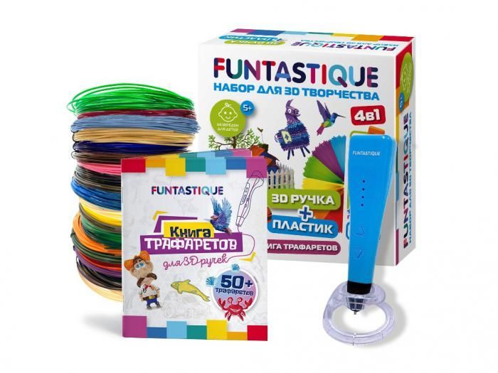 3D ручка Funtastique Cleo для мальчиков с подставкой + PLA-пластик 20 цветов и книжка с трафаретами 4-1-FPN04U-PLA-20-SB