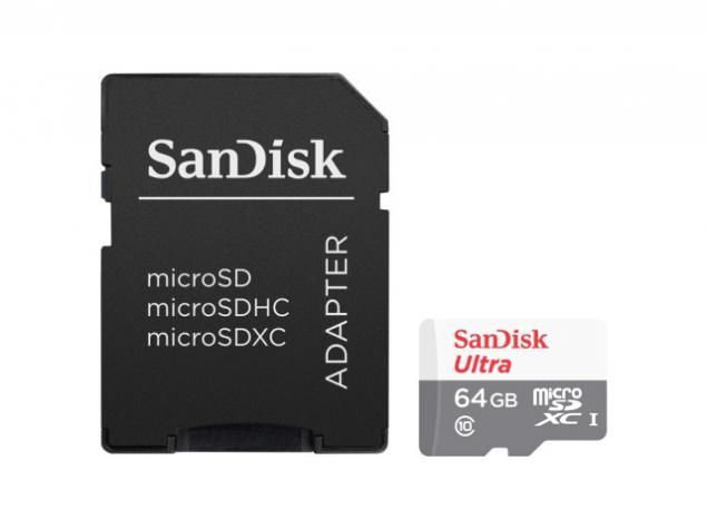 Карта памяти 64Gb - SanDisk Micro Secure Digital XC UHS-I SDSQUNR-064G-GN3MA с переходником под SD (Оригинальная!)