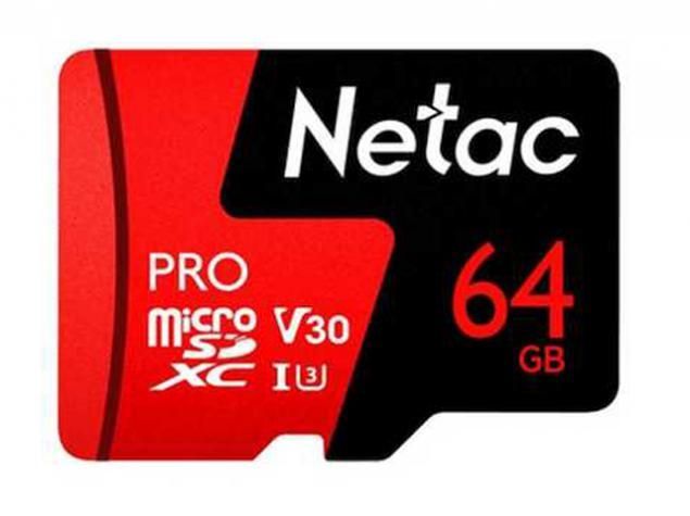 Карта памяти 64Gb - Netac P500 Extreme Pro MicroSDXC Class 10 A1 V30 NT02P500PRO-064G-S (Оригинальная!)