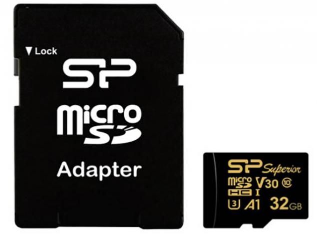 Карта памяти 32Gb - Silicon Power Superior Golden A1 MicroSDHC Class 10 UHS-I U3 A1 SP032GBSTHDV3V1GSP с адаптером SD (Оригинальная!)