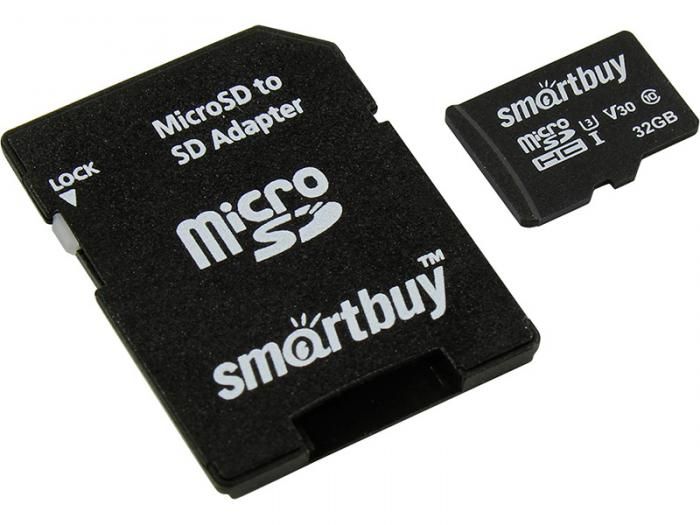 Карта памяти 32Gb - SmartBuy MicroSD Class 10 Pro UHS-I U3 SB32GBSDCL10U3L-01 с адаптером SD (Оригинальная!)