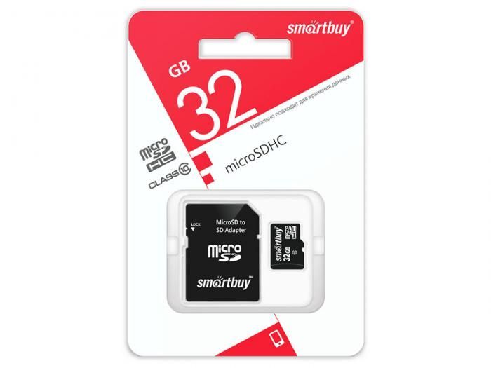 Карта памяти 32Gb - SmartBuy Micro Secure Digital HC Class10 SB32GBSDCL10-01LE с переходником под SD (Оригинальная!)
