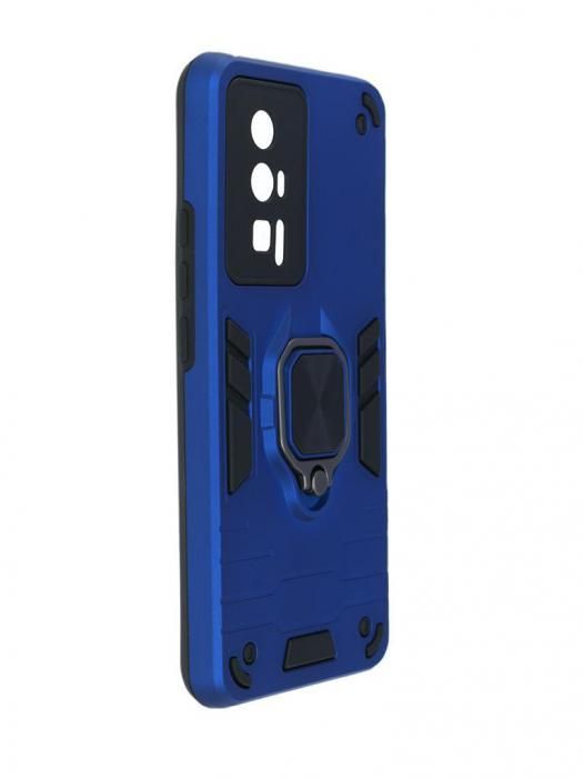 Чехол DF для Poco F5 Pro с магнитом и кольцом Dark Blue poArmor-01